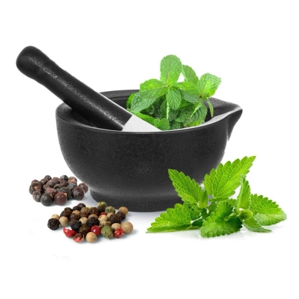 Moździerz kuchenny z tłuczkiem do ucierania przypraw ziół orzechów porcelanowy czarny 12 cm