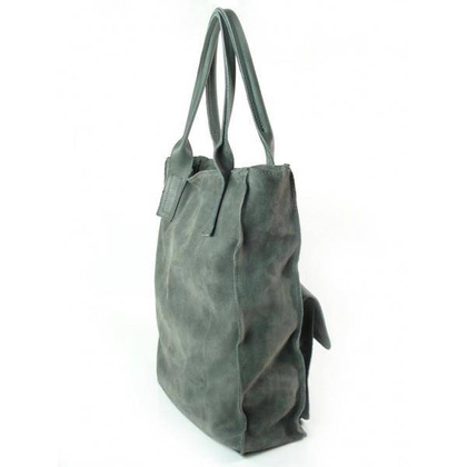 SZARY ZAMSZOWY WOREK VERA PELLE KIESZENIE SKÓRA POJEMNA TORBA XXL A4 BYC88G KEMER