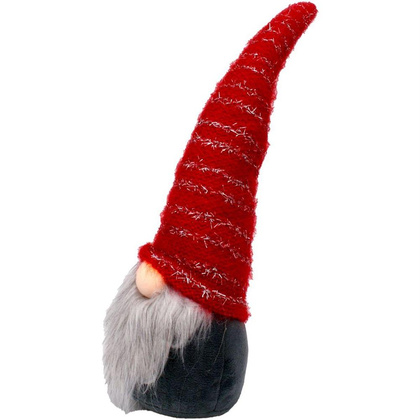Skrzat gnom krasnal z długą czerwoną czapką 10x9x42CM ze świecącym noskiem