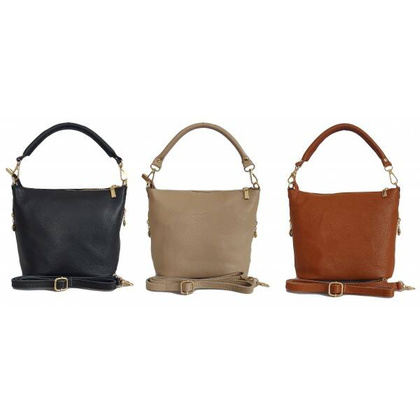 Włoska skórzana listonoszka, woreczek Vera Pelle , złote okucia Beżowa LPP22T