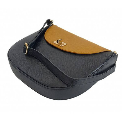 Włoska skórzana listonoszka podkówka Vera Pelle , pojemna złote okucia Czarna z Camelem VPP38NC