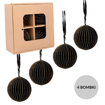 Zestaw 4 bombek papierowych składanych 7cm – głęboka czerń