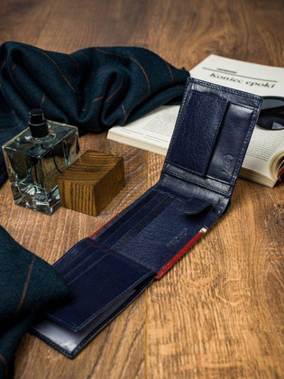 Poziomy portfel męski dwukolorowy, skóra naturalna hq