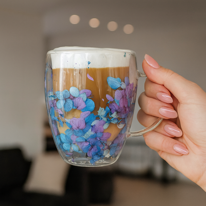 Szklanka termiczna z kwiatami w środku, gipsówka hortensje róż 300 ml 1szt SZK195