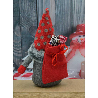 Mikołajek dekoracyjny z workiem na prezent 20 cm czerwony
