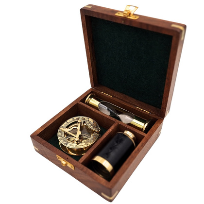Zestaw Upominkowy Retro – Kompas, Luneta, Klepsydra w Pudełku Drewnianym - NC102365