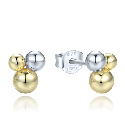 MINET Eleganckie srebrne kolczyki srebrne i pozłacane kulki