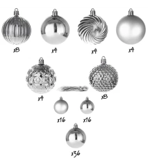 Bombki choinkowe komplet 100 szt. nietłukących plastikowych bombek  - Srebrny