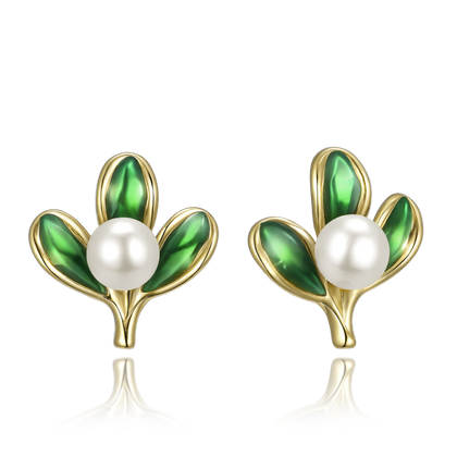 MINET Pozłacane srebrne kolczyki jemioła z perłami