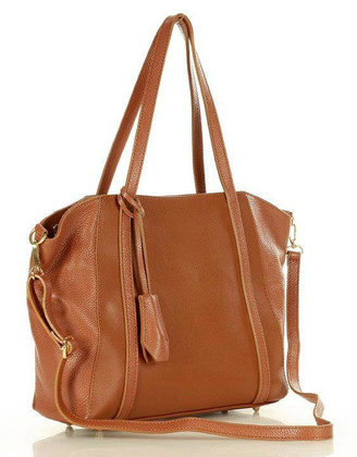 Shopper bag skórzana torebka na ramię trapez - MARCO MAZZINI brąz camel - min. zamówienie 20 / 50 / 100 szt.