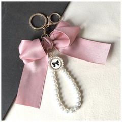 Brelok do kluczy z różową KOKARDĄ i perłami BRL362R