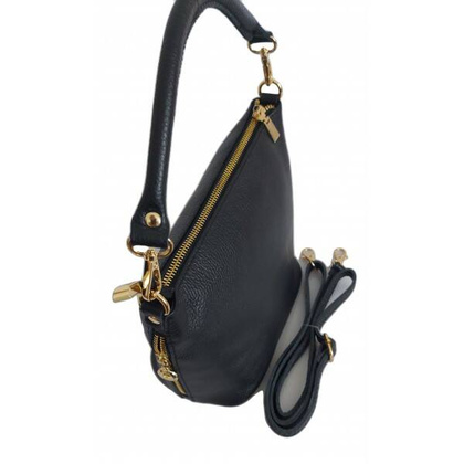 Włoska skórzana listonoszka, woreczek Vera Pelle , złote okucia Czarna LPP22N