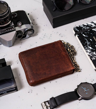 Duży, skórzany portfel męski z łańcuchem