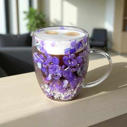 Szklanka termiczna z kwiatami w środku, gipsówka hortensje 300 ml 1szt SZK166