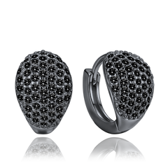 MINET Kolczyki srebrne krople z czarnymi cyrkoniami