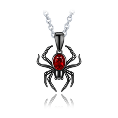 MINET Nowoczesny czarny srebrny naszyjnik pająk z czerwonym cyrkonem