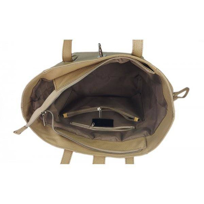 Pakowna włoska torebka skórzana na ramię mieści A4 ,Vera Pelle , Beżowa BKL25T