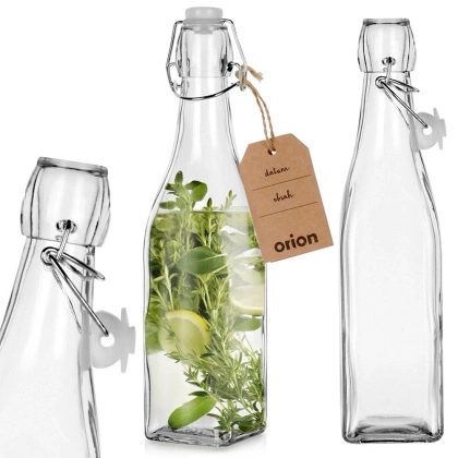 Butelka szklana kwadratowa na alkohol wino nalewkę likier syrop z korkiem klipsem 0,53 l