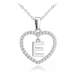 MINET Srebrny naszyjnik litera w sercu „E” z cyrkoniami