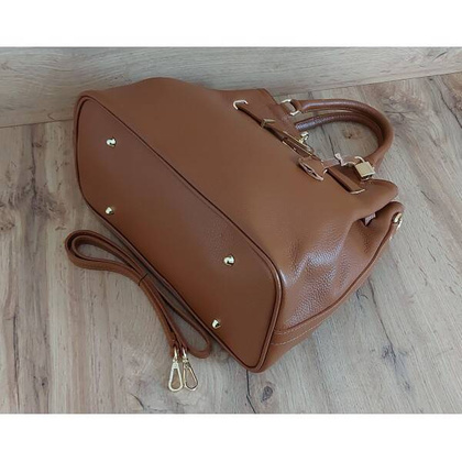 Skórzana Włoska duża torba Vera Pelle,złote okucia ,kłódka Camel BERK753C