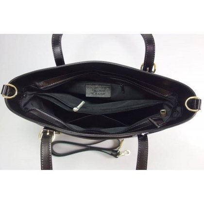 Włoska skórzana torebka na ramię Vera Pelle ,złote okucia,format A4, czarna GL55N