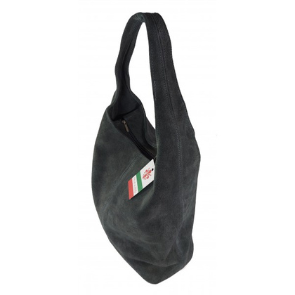 Zamszowy worek , Włoska skórzana torba xl a4 szary shopper bag W356G