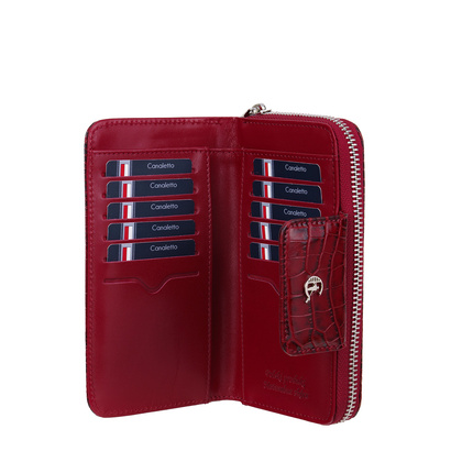 Damski portfel skórzany z suwakiem Canaletto croco bordowy PD2006s162 RFID