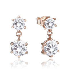 MINET Rose gold luksusowe kolczyki srebrne z białymi cyrkoniami