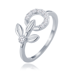 MINET Elegancki srebrny pierścionek kwiat z białymi cyrkoniami wielkość 17