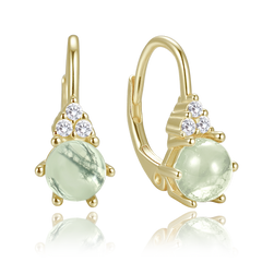 MINET Eleganckie pozłacane srebrne kolczyki z jasnym agatem mszystym i cyrkoniami