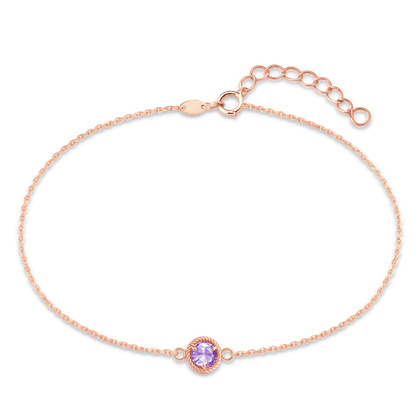MINET Delikatna bransoletka z różowego złota z fioletowym cyrkonem Au 585/1000 0,75g