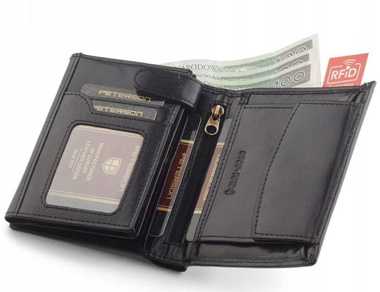 Duży portfel męski czarny ze skóry naturalnej, bez zapięcia