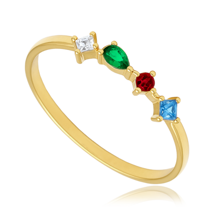 MINET Elegancki złoty pierścionek z czerwonymi i zielonymi cyrkoniami Au 585/1000 rozm. 12 - 1,05g