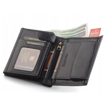 Duży portfel męski czarny ze skóry naturalnej, bez zapięcia