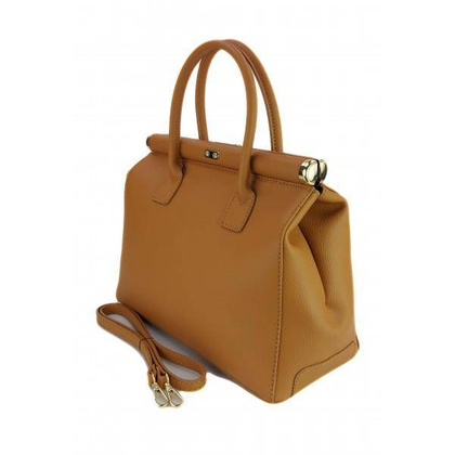 Duży kufer- torba kłódka A4 Włoska Vera Pelle , Camel AL35C