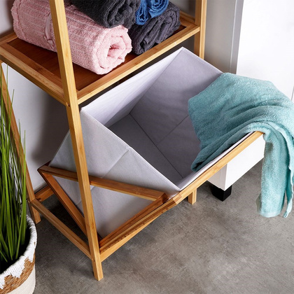 Regał łazienkowy z koszem na pranie bambusowy