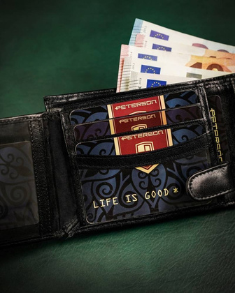 Duży, skórzany portfel męski bez zapięcia peterson