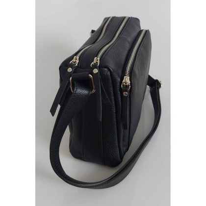 Włoska listonoszka, przewieszka A5 trzy komory skórzana Florence pojemna Czarna VPS8XN