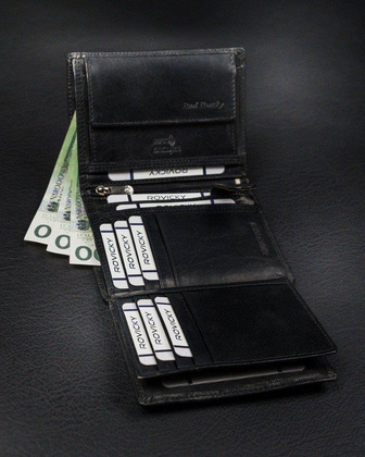 Rozbudowany, pionowy portfel męski bez zapięcia ze skóry naturalnej