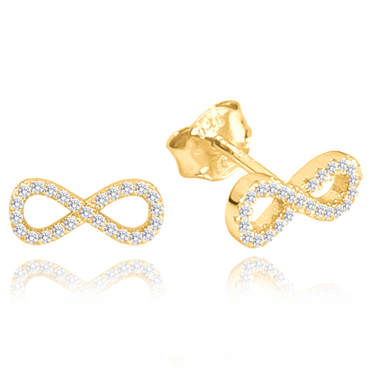 MINET Pozłacane srebrne kolczyki NIESKOŃCZONOŚĆ z białymi cyrkoniami