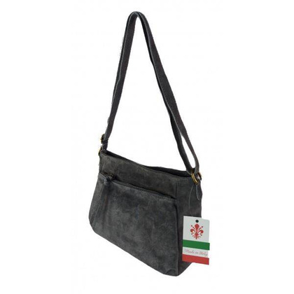 Duża zamszowa listonoszka A5 ,pojemna,dwie komory ,Włoska skórka szara VPA514G