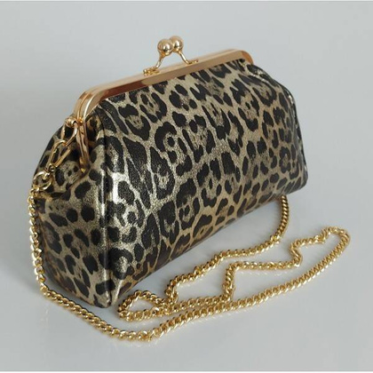 Włoska skórzana kopertówka Panterka listonoszka biglówka Vera Pelle złote okucia łańcuszek LKB35PX