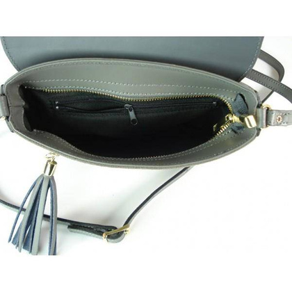 Skórzana torebka listonoszka Vera Pelle złote okucia,frędzelek, zamsz Szara VP113G