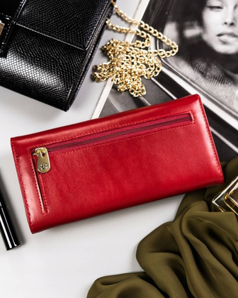 Duży, skórzany portfel damski na zatrzask z systemem rfid