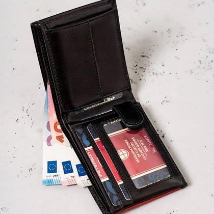 Portfel męski skórzany Peterson PTN 366.01 2-1-1 czarny + czerwony