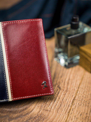 Pionowy portfel męski dwukolorowy, skóra naturalna hq