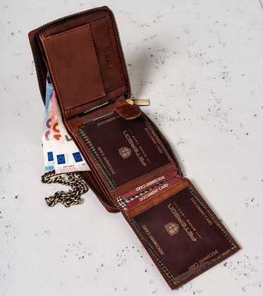 Duży, skórzany portfel męski z łańcuchem