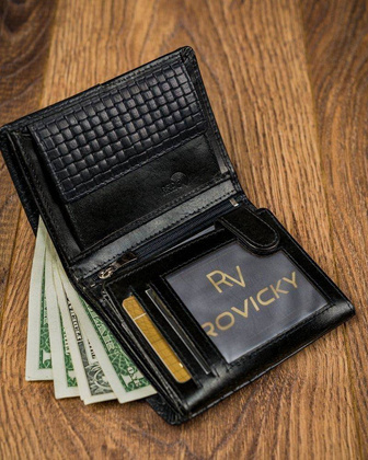 Czarny portfel męski skórzany z przeszyciem