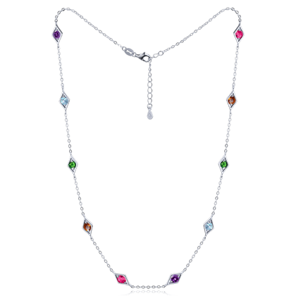MINET Srebrny naszyjnik z wielokolorowymi kamieniami