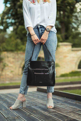 Skórzana torba damska shopper Vitoria FL18 czarna - min. zamówienie 20 / 50 / 100 szt.